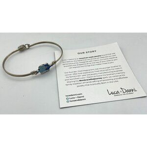 Luca + Danni Silver-Tone Bangle Bracelet Blue Enamel Mittens Charm & Rhinestones